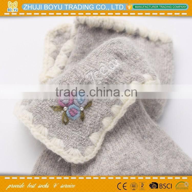 BY-161201 Angora material Ladies angora socsk casual socks for winter with striped pattern