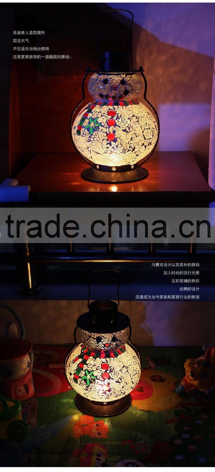 Snowman Shape Mosaic Glass Hanging Lantern for Christmas Outdoor Decoration