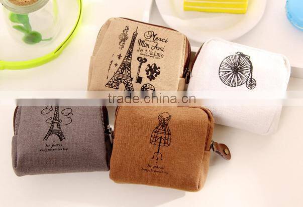 New design striped printing canvas coin purse with low price