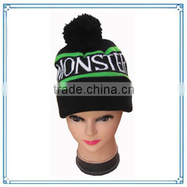 100% acrylic knitted beanie winter hats wholesale high quality customized dobby knitted beanie hat in black color