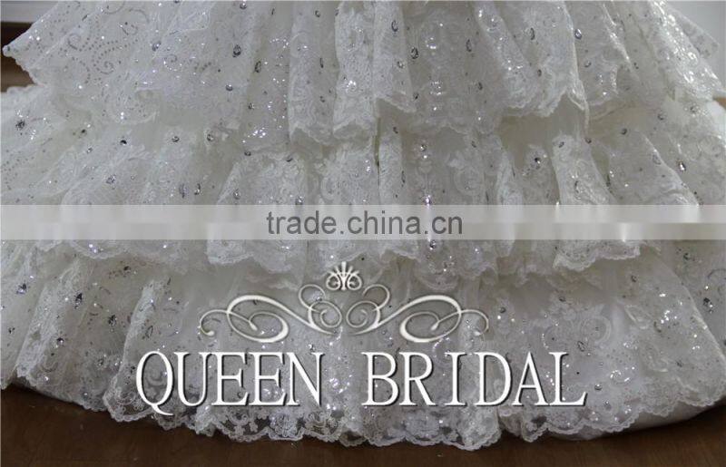 Real Works China Custom Made Luxury Crystals Cathedral/Royal Train Wedding Dresses