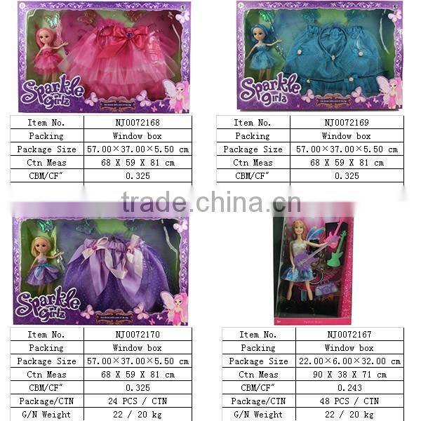 11.5 inch plastic pretty doll with different dress shoes and handbag and so on