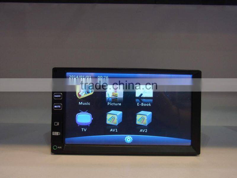 7inch double din car mp5 with USB/SD/Radio/AUX/Bluetooth functions and 1080P multimedia