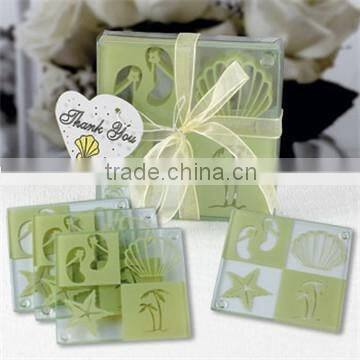 Wholesale Ocean beach temed glass coaster, wedding favors blank glass coaster