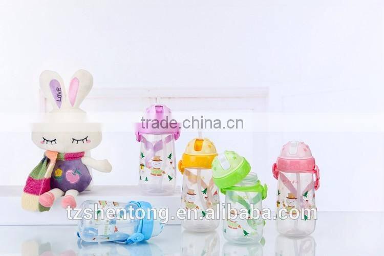Kids strawwith nylon strap bpa free portable plastic drinking water bottle