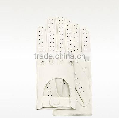 Top grade sheepskin white color women summer car driving gloves