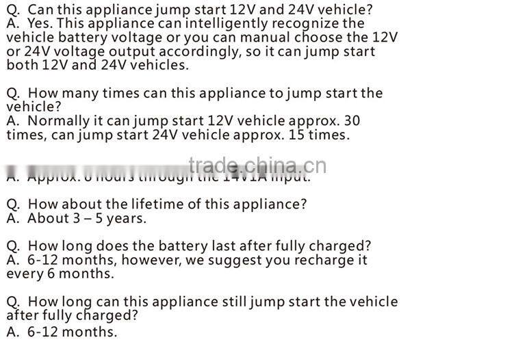 12V& 24VDual type 24000mAh mini portable power jump star ter for jumping start 12V and 24V engine with 1000Amp peak current