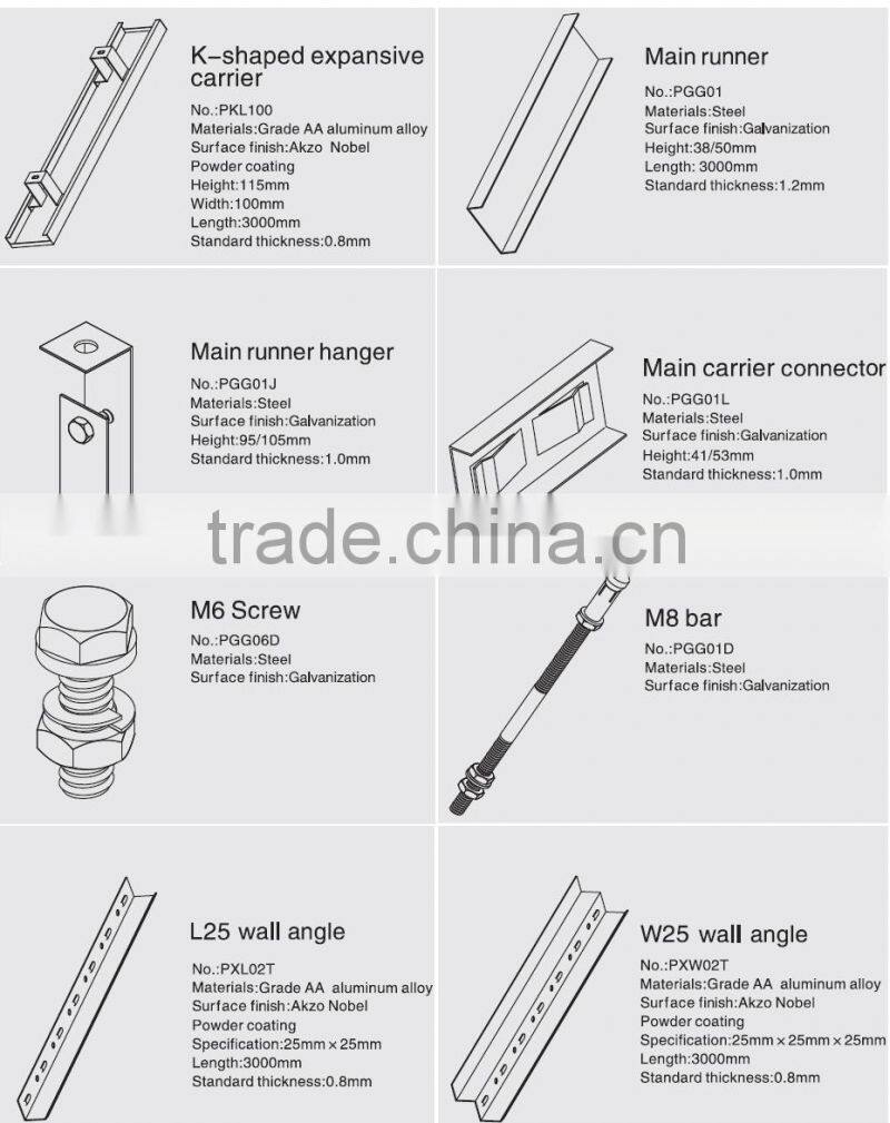 Round Straight Perforations Suspended Metal Ceiling Aluminum K shaped Expansive Ceiling