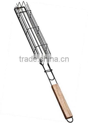 Wood Handle Rectangle BBQ Grill Grates Wire Mesh 32x19cm
