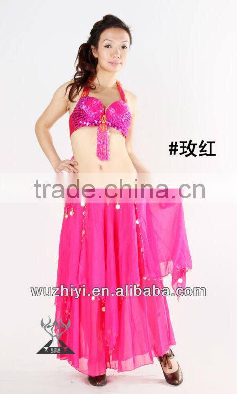 Belly Dance Skirt, Hot Rose Sexy Arab Cheap Chiffon Skirt of Belly Dance Wear,Belly Dancing Performance Skirt QZ007