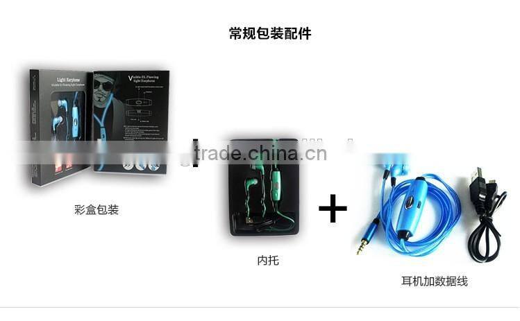 in ear crystal clear shiny earphone with led line