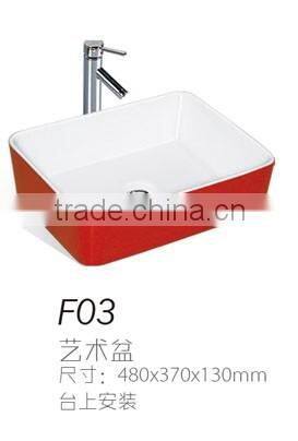 F05 Hot selling ceramic round bowl shape basin, colored basin white inside and red outside wash basin