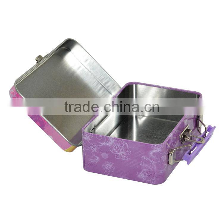 cute rectangular tin lunch box with handle