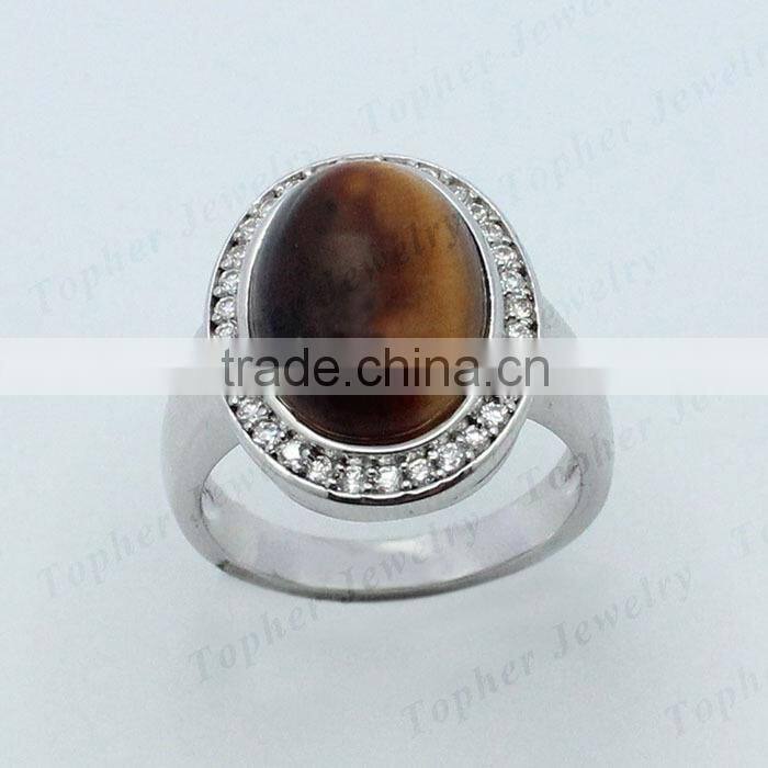 2015 new design ring natural tiger`s eye natural stone tiger`s eye ring