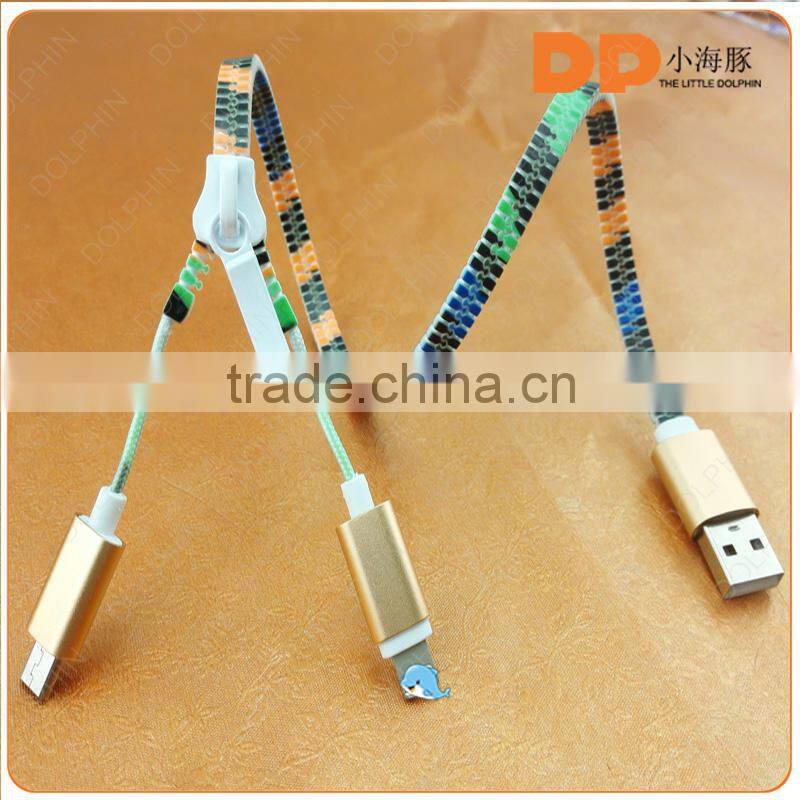 Custom zipper usb to aux cable female for iphone 5 usb cable