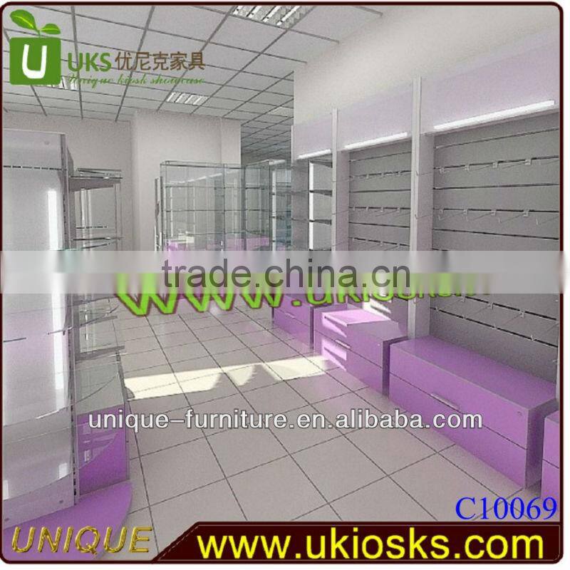 cosmetic store shelf wigs display shelf in cosmetic shop