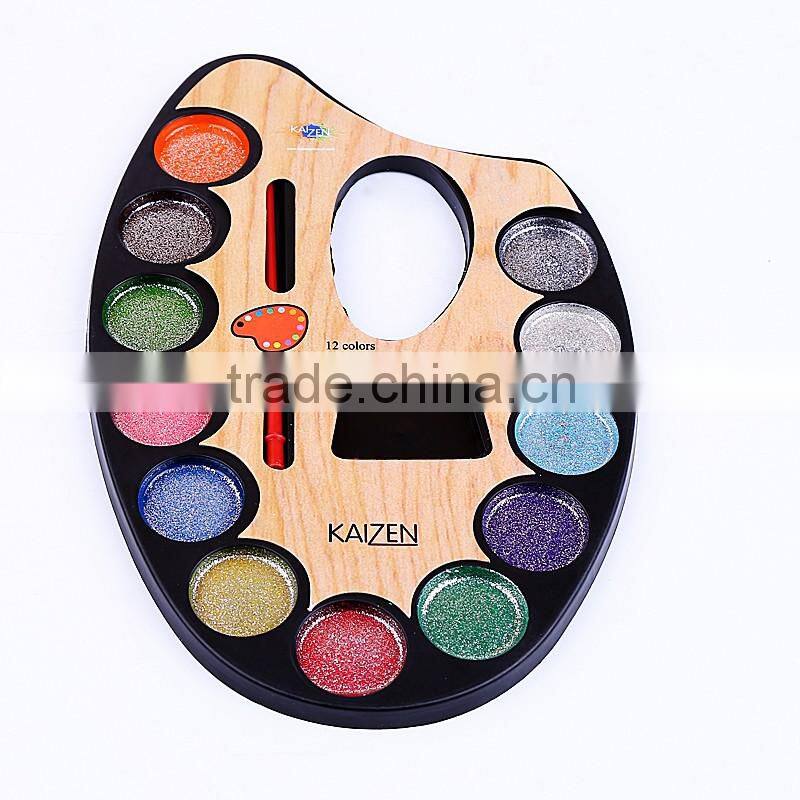 High quality 6 colors dry solid student glitter watercolor cakes for kids watercolor painting