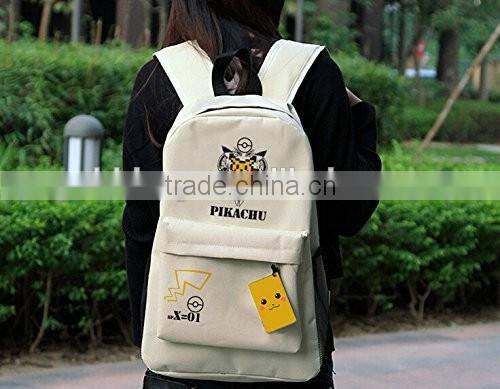 Japanese Anime Pokemon Casual/Travel Backpack Cream-colored Cute Pikachu Bookbag Laptop Bag Canvas Rucksack for Teens (YX-Z014)