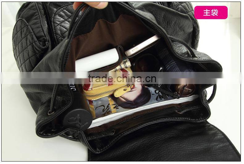 2015 New Style PU Leather Bag for Women Leather Drawstring Bag