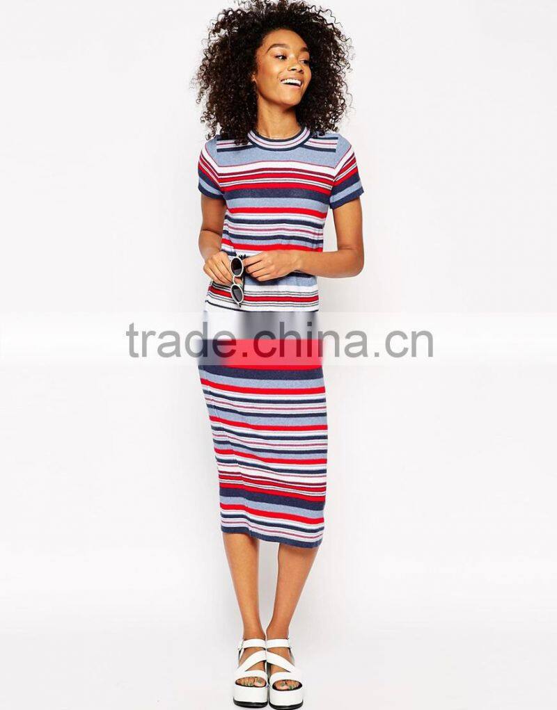 High fashion design hand -made sweater dress short sleeve sweater dress colorfull stripe sweater dress