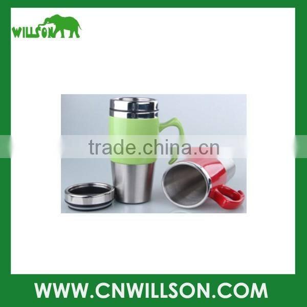 2016 new advertising factory 350ml ceramic mug with S/S outside