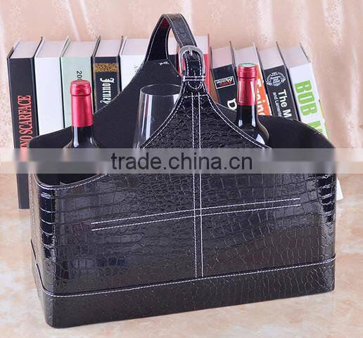high grade Crocodile pattern leather magazine clothing wine basket holder for storage, leather gift basket
