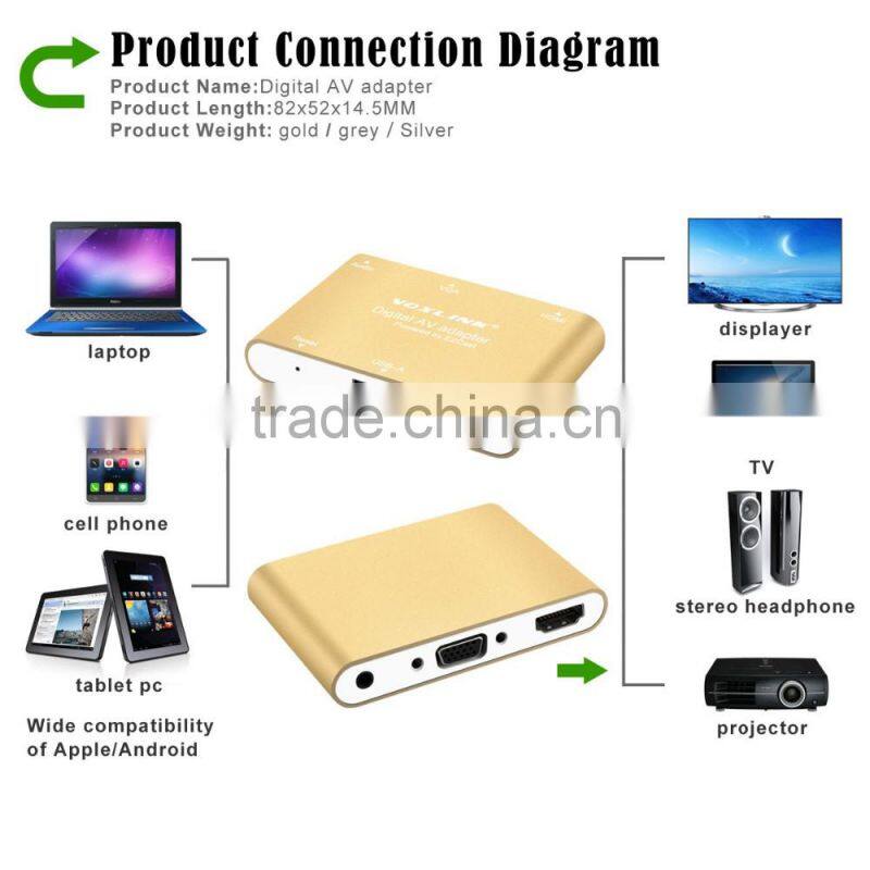 Voxlink Digital AV Adapter With VGA+Audio Dual Display Converter Power Silver/ Golden/ Gray