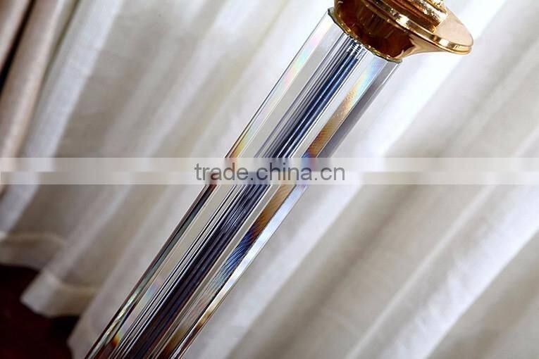 Four heads golden plated metal clear K9 crystal floor lamp with white color lampshade