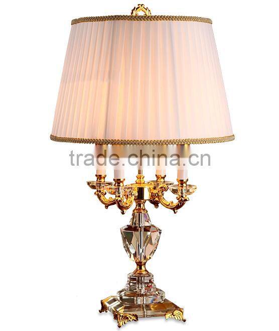 Graceful clear crystal body four candles table lamp with lampshade