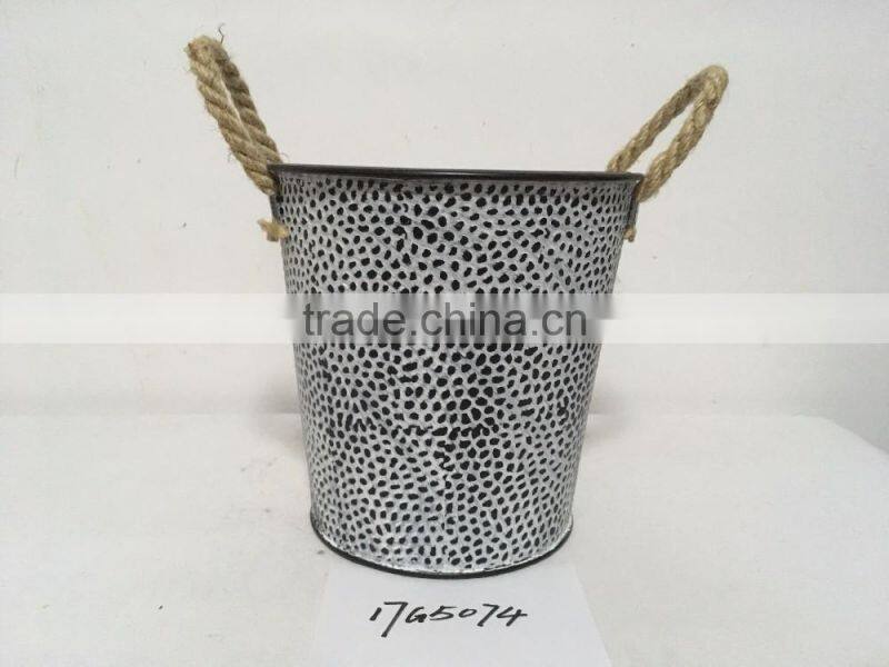 black 10" french decorative powder coated galvanized metal flower bucket for home & garden