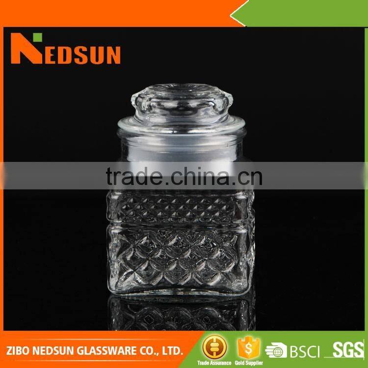 lowest price Embossed EX-factory price glass jar with glass lid alibaba china supplier wholesales