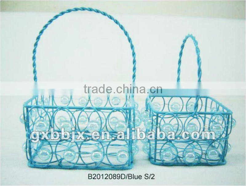 Set of Two Green Rectangle Iron/Plastic bead promotional gift basket for holiday gift item sales