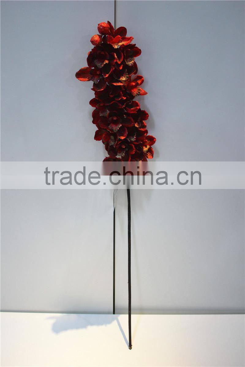 Home garden decoration 90cm hight white Gold string 19 flowers Cymbidium orchid artificial wedding flowers ELH03 0402