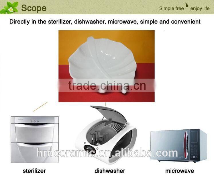 High quality star hotel white ceramic large sized leaf shaped fruit dish