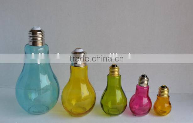 colored bulb shape glass beverage jar with lid