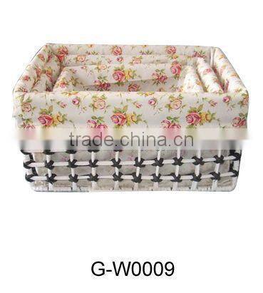 white small square wicker basket with lining