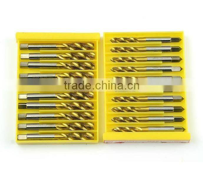 7pcs/set 3-12mm tap & die set hand tools titanium coating cutting hole HSS taps set spiral groove helical fluted