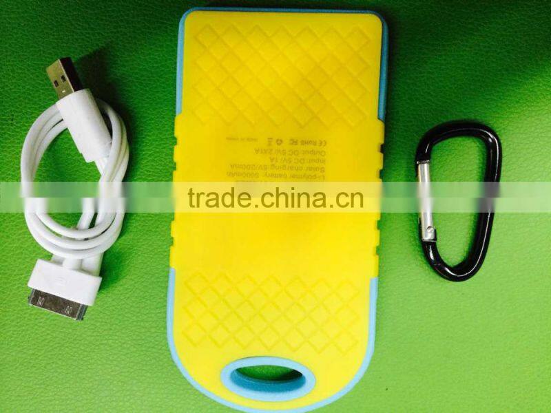 waterproof Solar power bank capacity 10000mAh with AC charger and USB cord for mobile phones and USB devicecs