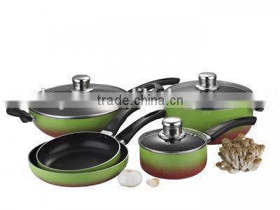 8pcs Wooden color bakelite handle pressed aluminum nonstick pots and pans