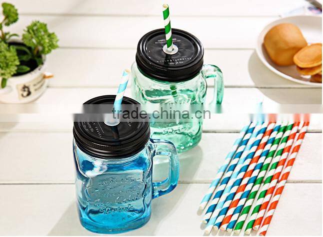 Drinking Glasd Mason Jar With Handle Lid Straw Party Mug Glass Cup
