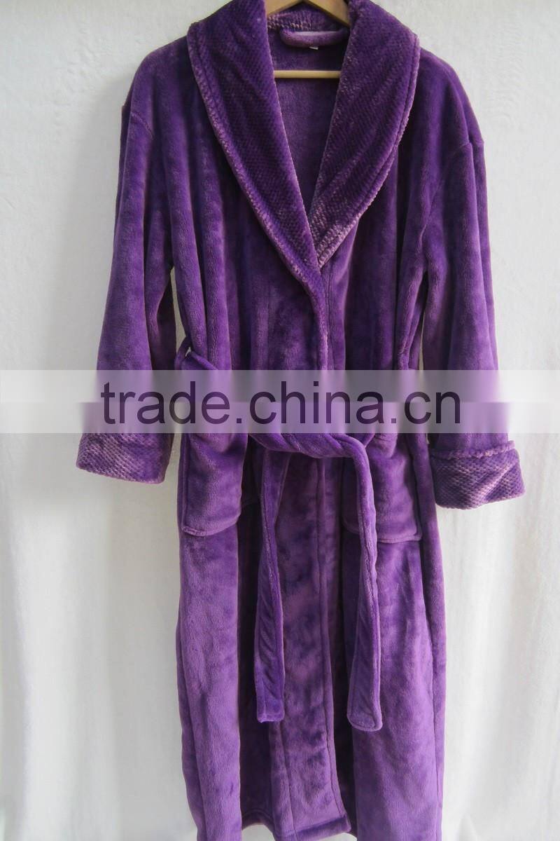 100% polyester powder plush fleece/flannel women's bathrobe ,Microfiber Down Robe