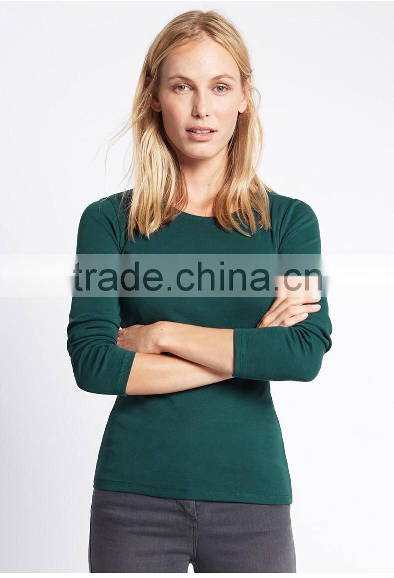 2017 new 100% cotton slim fit ladies base t-shirt O neck blank long sleeve women t-shirt