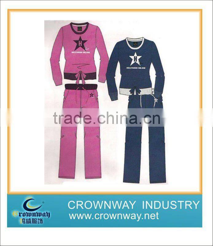 Girl's homewear wiht satin bowknot and rib bottom & rib waist