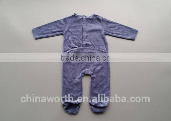 top selling velvet fabric printed baby romper with feet