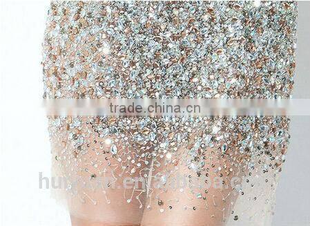 luxurious deep V neck low back out short crystal dress