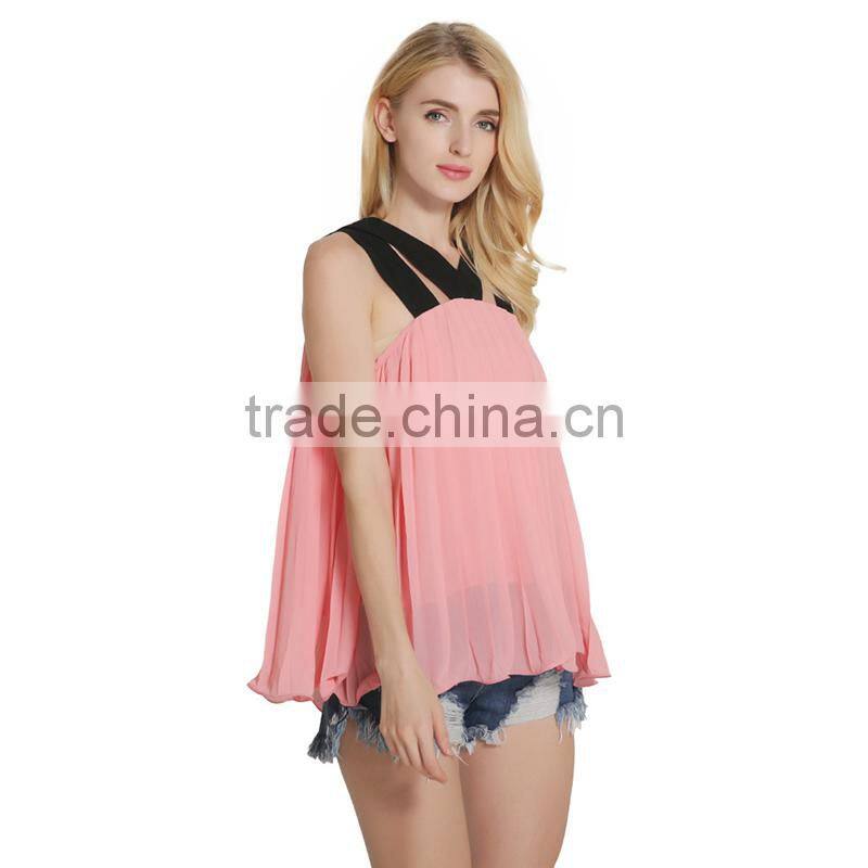 Maxnegio new fashion black strap sleeveless chiffon blouse ladies tops latest design