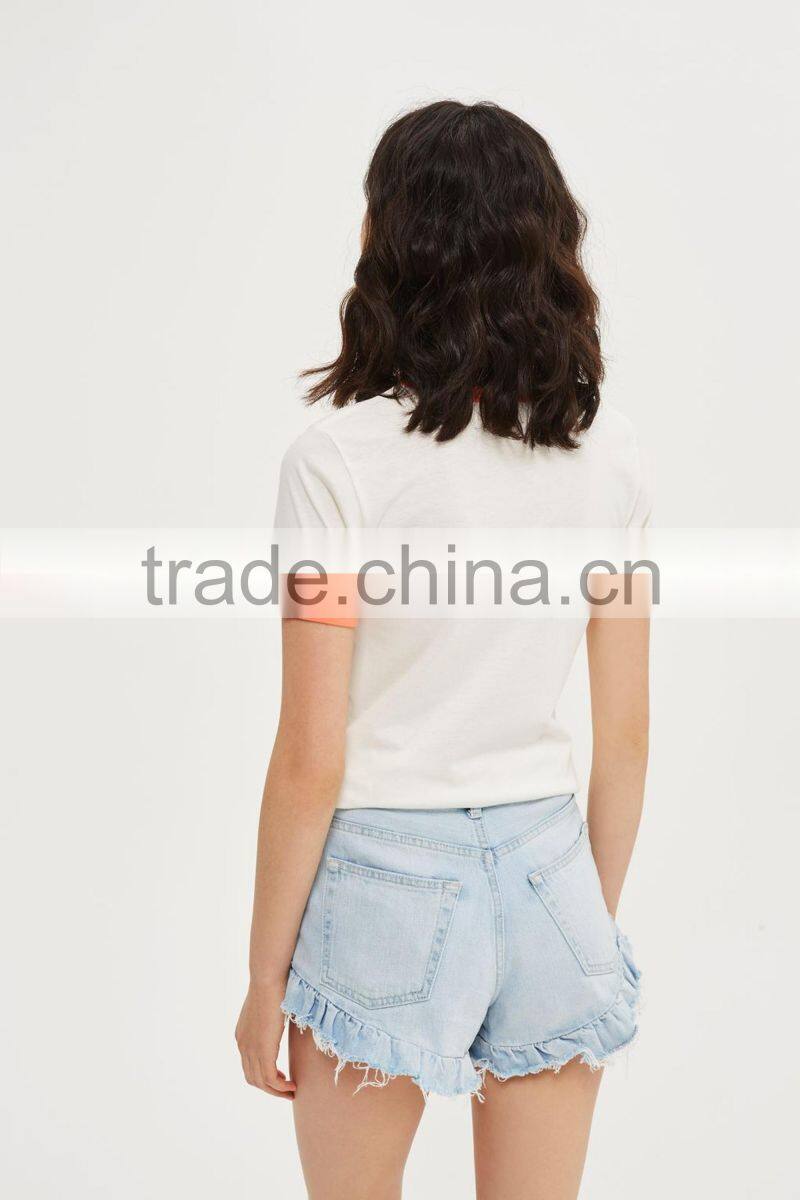 MGOO Custom Slim Fit Women's T Shirt With Contrast Binding Screen Print Rose Pattern T-shirt Wholesale China