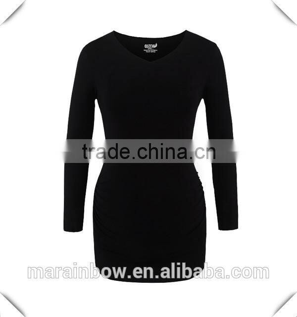 Wholesale Long Sleeve Maternity T-shirt Plain Longline V neck T shirt Pregnancy Clothing Women Maternity Wear