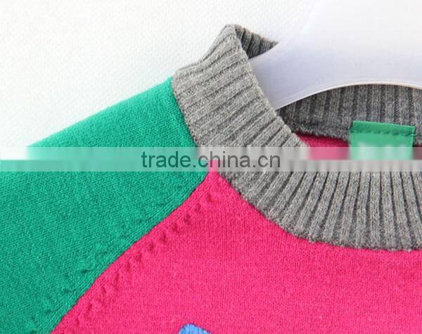 Cartoon style baby knitting sweater raglan sleeve contrast color pullover