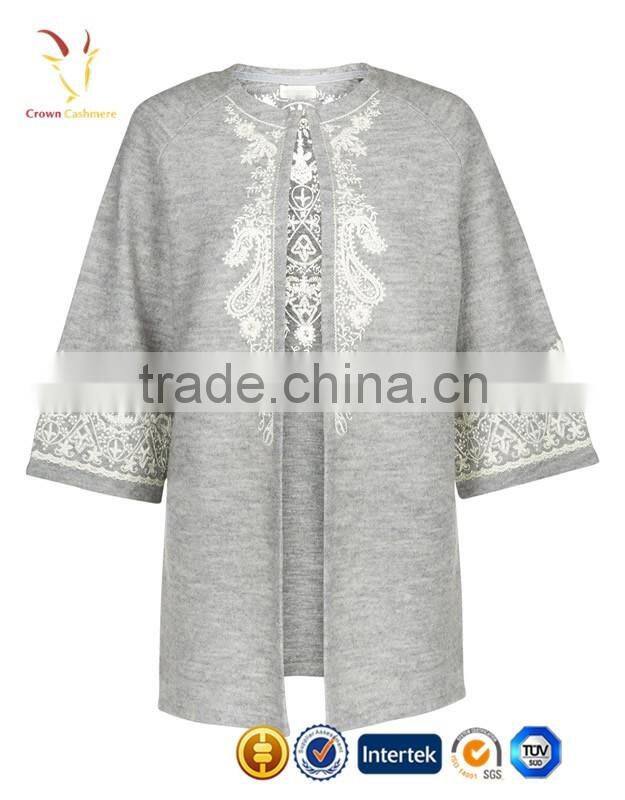 Intarsia Bracelet Sleeve Long Cashmere Women Cardigan Coat